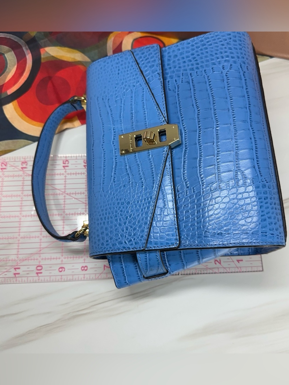 Henri Bendel Mini Uptown Satchel Blue Croc - Picture 10 of 10